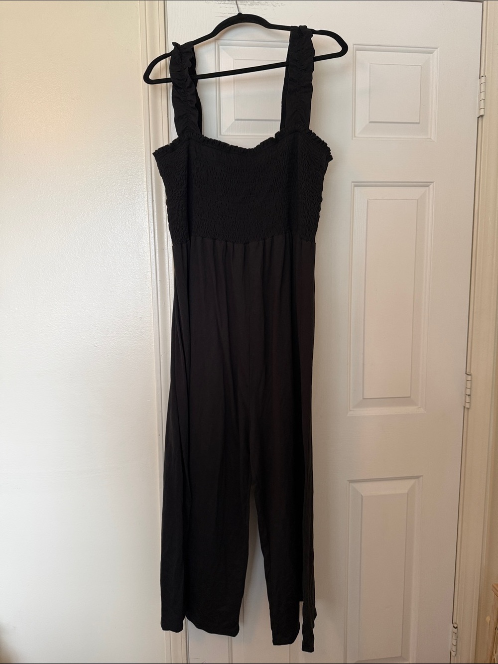 white birch Black Smocked Jumpsuit with Wide Straps